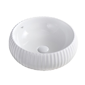 Lavoar rotund cu fixare pe blat alb lucios si caneluri Naomi White Gloss 40 x 15 cm - Img 11