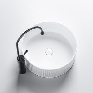 Lavoar rotund cu fixare pe blat, din ceramica, canelat, Lava White Gloss 37 x 13 cm - Img 5