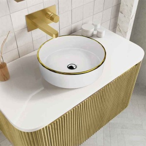 Lavoar rotund cu montare pe blat Spectrum Rosina Gold Line alb-auriu - Img 3
