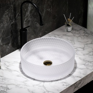 Lavoar rotund din sticla alb-transparenta si texturata cu montaj pe blat Brillant 40 x 12 cm - Img 7