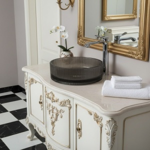 Lavoar rotund din sticla frezata cu caneluri si montaj pe blat Brillant Black 36 x 12 cm - Img 11