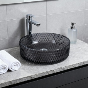 Lavoar rotund din sticla frezata cu montaj pe blat Brillant Black Gloss 40 x 12 cm - Img 3