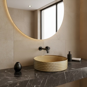Lavoar rotund din sticla frezata cu montaj pe blat Brillant Gold Matt 36 x 12 cm - Img 11