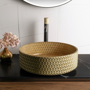 Lavoar rotund din sticla frezata cu montaj pe blat Brillant Gold Matt 36 x 12 cm - Img 6