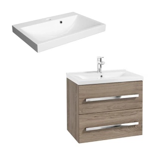 Mobilier de baie cu lavoar, montaj suspendat, Defra Granada, finisaj nuc rockford cu lavoar compozit Olex 60 cm