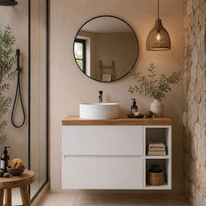 Mobilier suspendat pentru lavoar Fluminia Genova alb lucios 80 x 46 cm - Img 6
