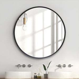 Oglinda de baie rotunda cu rama neagra din aluminiu Ceres 60 cm - Img 8