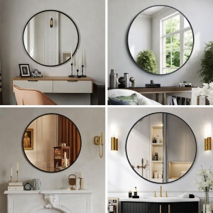 Oglinda de baie rotunda cu rama neagra din aluminiu Ceres 60 cm - Img 18