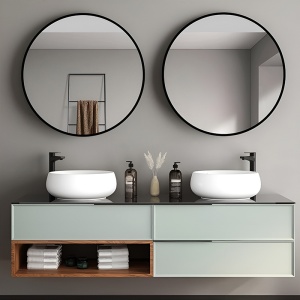 Oglinda de baie rotunda cu rama neagra din aluminiu Ceres 80 cm - Img 17