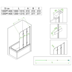 Paravan de cada PR05, Dimensiune 100x140cm, Sticla securizata 6mm, Culoare Auriu - Img 2