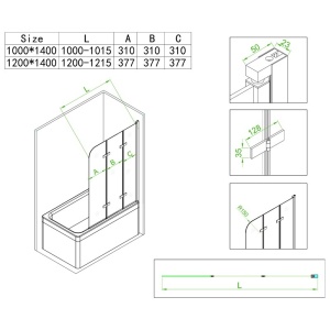 Paravan de cada PR05, Dimensiune 100x140cm, Sticla securizata 6mm, Culoare Negru - Img 3