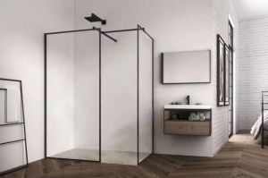 Perete Dus Walk-In, PRO MADERA DUO, Dimensiuni la alegere, 2 Pereti, Sticla Securizata 8 mm, Inaltime 195 cm, Negru - Img 3