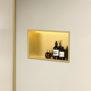 Raft de baie incastrat in perete, cu LED, 30 x 60 cm, Brush Gold - Img 2