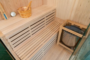 Saună uscată cu soba HARVIA de 6 kW, piatră de sare și izolație de perete MO-EA3CS, 150 x 150 x 200 cm pentru 3 persoane - Img 9