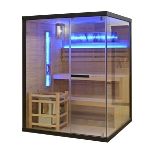 Sauna uscata finlandeza cu soba 6kW si cromoterapie pentru 3 persoane TS3 Black 150 x 140 x 190 cm