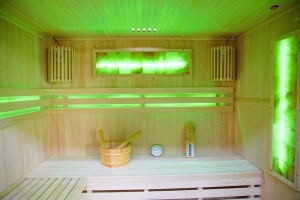 Sauna uscata MO-EA4S cu aragaz HARVIA 6 kW, piatra de sare si izolatie de perete 180x160x200 cm - Img 8