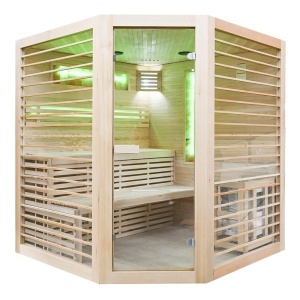 Saună uscată MO-EL4CS cu încălzitor Harvia de 8 kW, piatră de sare și izolație de perete 180 x 180 x 200 cm - Img 2