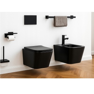 Set Bideu si Vas WC PRO IMPERIA INES RIMLESS BLACK MATT, montaj suspendat, ceramica sanitara, Capac Soft-Close inclus - Img 3
