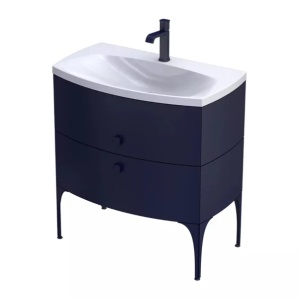 Set dulap baza suspendat Oristo Louis bleumarin 2 sertare cu lavoar negru mat 82 cm - Img 2