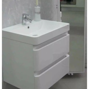 Set mobilier baie suspendat Kuma Hanna cu lavoar compozit 60 x 48 cm alb lucios