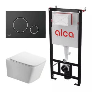 Set rezervor WC cu cadru incastrat Alcadrain AM101/1120 si clapeta M778 negru plus vas WC Fluminia Paris cu capac softclose FLMParisW+AM101/1120+M778 - Img 1