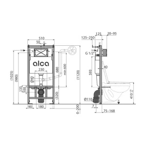 Set rezervor WC cu cadru incastrat Alcadrain AM101/1120 si clapeta M778 negru plus vas WC Fluminia Paris cu capac softclose FLMParisW+AM101/1120+M778 - Img 11