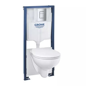 Set rezervor WC Grohe Solido 5 in 1 si clapeta crom Skate Cosmopolitan plus vas WC Bau Ceramic cu capac softclose - Img 1