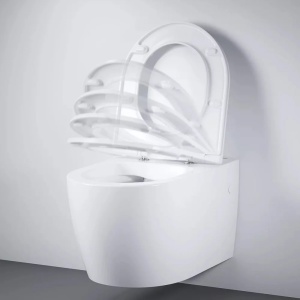 Set vas WC suspendat Grohe Bau Ceramic Rimless alb cu capac, clapeta si rezervor incastrat - Img 3