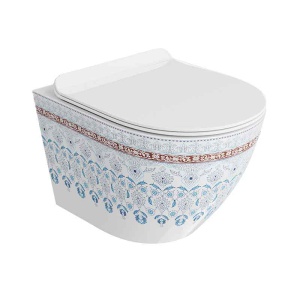 Set vas WC suspendat rimless cu capac soft close Spectrum Trendi Slim alb cu model traditional