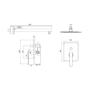 Sistem Complet de Dus PRO, Montaj In Perete,Para Patrata / Rotunda / Dreptunghiulara Tip Ploaie 20x20 - 40x40 Cm, 2 Functii ,Finisaj Crom/Alb - Img 3