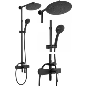 Sistem Complet De Dus REA ALDI, Montaj Pe Perete, Para Rotunda Tip Ploaie 25x25 Cm, 3 Functii De Curgere A Apei, Finisaj Negru Mat - Img 1