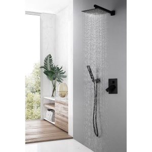 Sistem complet de dus REA FENIX, montaj incastrat in perete, ploaie de dus 25x25cm, finisaj negru mat - Img 7