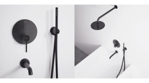 Sistem Complet De Dus REA LUNGO BOX, Montaj In Perete, Para Rotunda Tip Ploaie 25x25 Cm, 2 Functii De Curgere A Apei, Finisaj Negru Mat - Img 3
