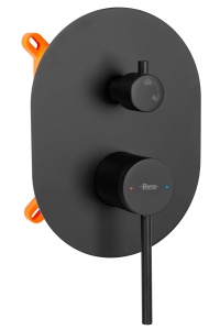 Sistem Complet De Dus REA OVAL BLACK + BOX, Montaj In Perete, Para Dreptunghiulara Tip Ploaie 20x30 Cm, 2 Functii , Negru Mat - Img 2