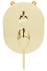 Sistem Complet De Dus REA OVAL BOX GOLD, Montaj In Perete, Para Dreptunghiulara Tip Ploaie 20x30 Cm, 2 Functii De Curgere A Apei, Auriu - Img 2