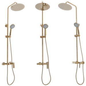 Sistem Complet De Dus REA ROGER GOLD, Montaj Pe Perete,Para Rotunda Tip Ploaie 25x25 cm, 2 Functii De Curgere A Apei, Finisaj GOLD - Img 5