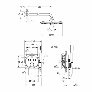Sistem de dus cu termostat Grohe Grohtherm SmartControl palarie dus Euphoria 260 - Img 6