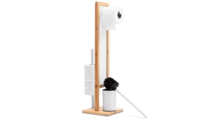 Suport pentru hartie igienica+perie Wc REA WHITE/BAMBUS - Img 1