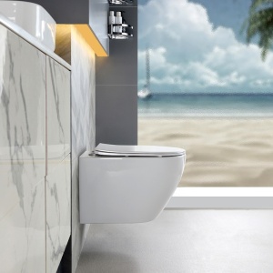 Vas de toaleta suspendat Mizu Tornado White, rimless cu capac din duroplast cu softclose - Img 4