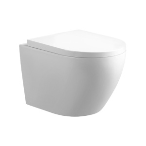 Vas de toaleta suspendat Mizu White 02, rimless cu capac din duroplast cu softclose