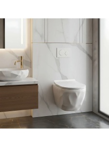 Vas de WC suspendat cu capac Gustavo Rimless alb lucios - Img 3