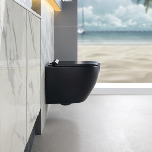 Vas toaleta WC suspendat Mizu Black Matt cu capac din duroplast cu softclose - Img 5