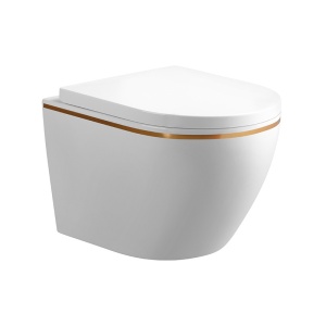 Vas toaleta WC suspendat Mizu White&Gold cu capac din duroplast cu softclose