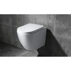 Vas WC REA CARLO MINI BASIC, Suspendat, Ceramica Sanitara, 48 x 37 x 37 cm, Scaun soft-close inclus, Alb - Img 2