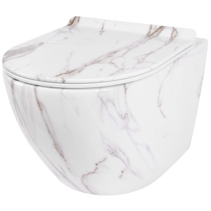 Vas WC REA CARLOS AIAX, Suspendat, Ceramica Sanitara, 49.5 x 37 x 32 cm, Alb imitatie piatra - Img 1