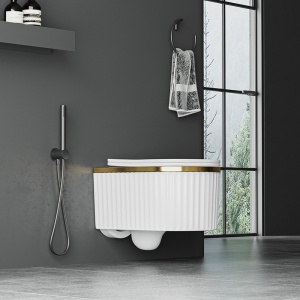 Vas WC suspendat alb cu rama aurie, rimless si capac cu soft close Luma - Img 10