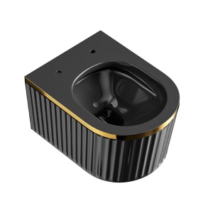 Vas WC suspendat Luma Black cu rama aurie, rimless si cu capac soft close - Img 5