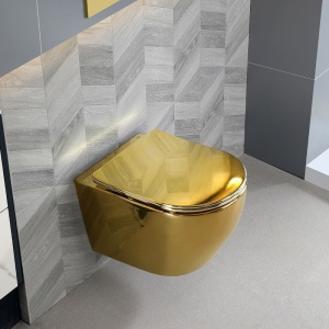 Vas WC suspendat Mizu Tornado Gold & Black, rimless cu capac softclose - Img 5
