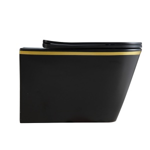 Vas Wc suspendat Rain Rimless Black Mat Gold Edge , capac soft-close inclus - Img 3