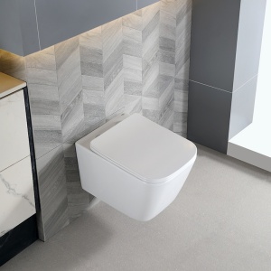 Vas WC suspendat Rain White Glossy, rimless cu capac softclose - Img 4